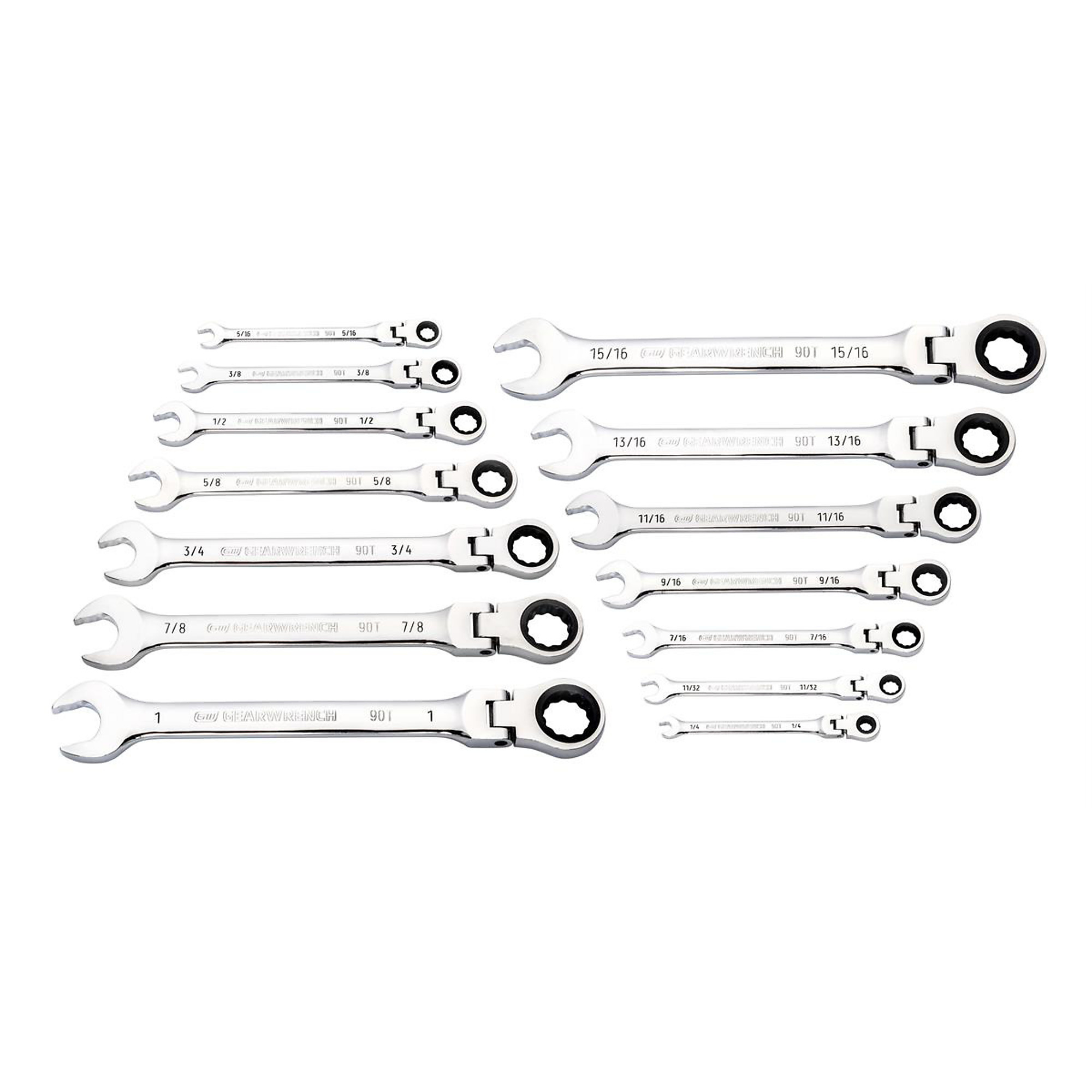 GearWrench 14-Piece 90T 12-Point SAE Flex Combination Ratchet Wrench Set, Model# KDT86759